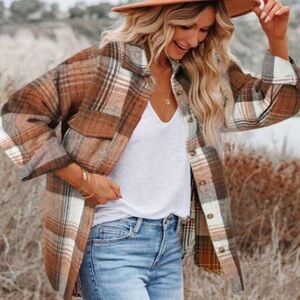 Plaid Button-Up Shirt in Brown and White